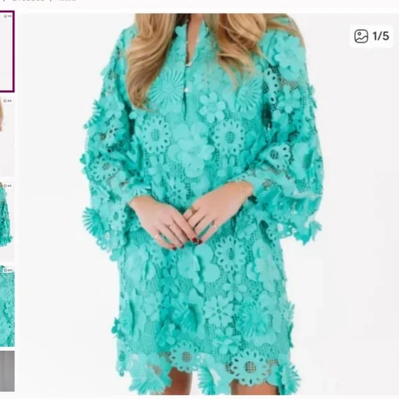 J.Marie Seraphina Dress XS mint green Short Floral 3D Lace caftan XSmall - Picture 1 of 6